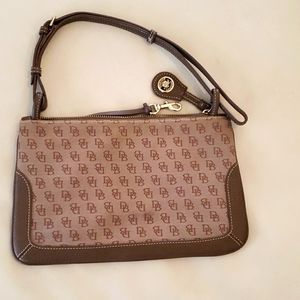 Dooney & Bourke signature canvas vintage beige/tan leather accent trim